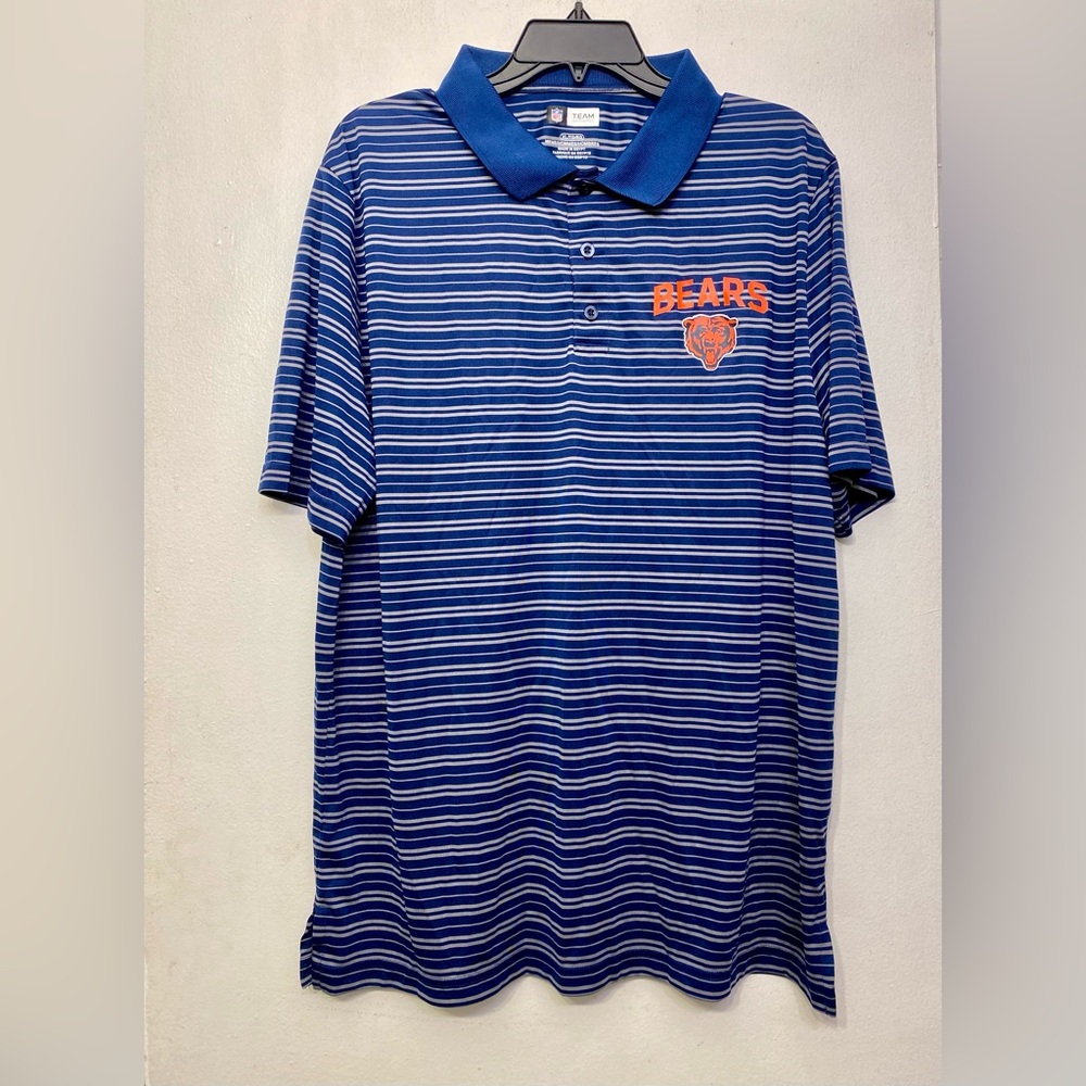 NFL Team Apparel Chicago Bears‎ Navy Striped Logo Polo Men’s XL